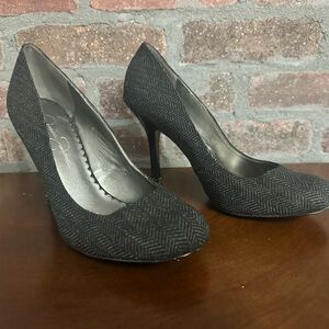 Elegant Black Herringbone Heels